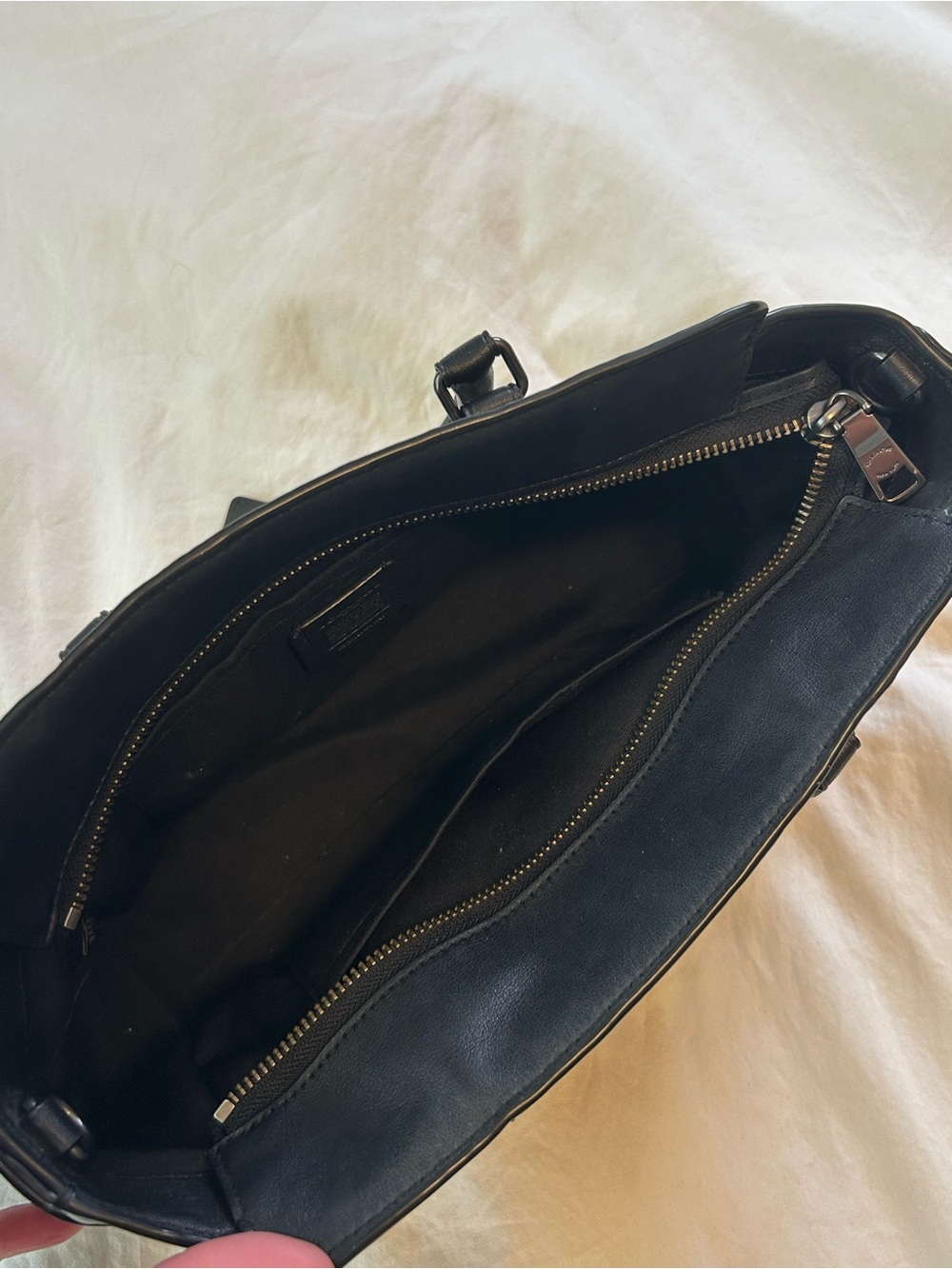 Coach Black Pebbled Leather Satchel with Chain Accent - Picture 7 of 7